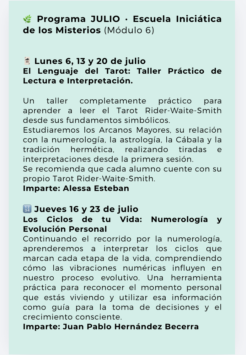 Escuela Iniciática de los Misterios: ✨☥Módulo 6- JULIO  2026☥✨
